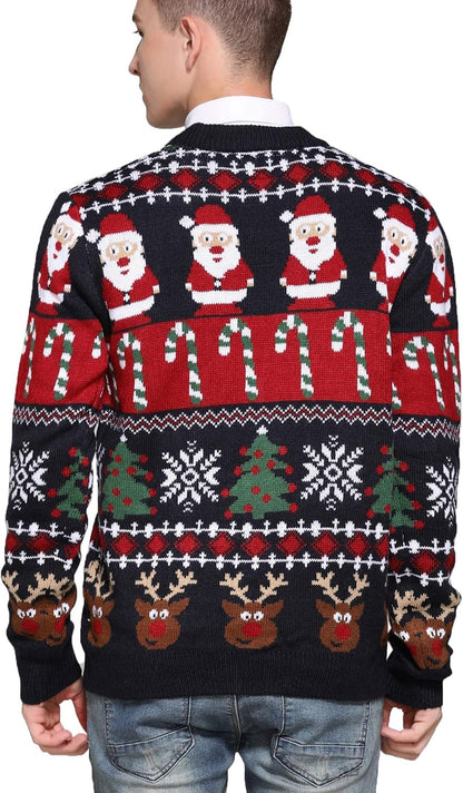 Men'S Christmas Rudolph Reindeer Holiday Festive Knitted Sweater Cardigan Cute Ugly Pullover Jumper