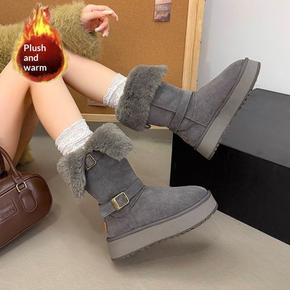 Women's Fashionable Padded Mid-Calf Cotton Boots