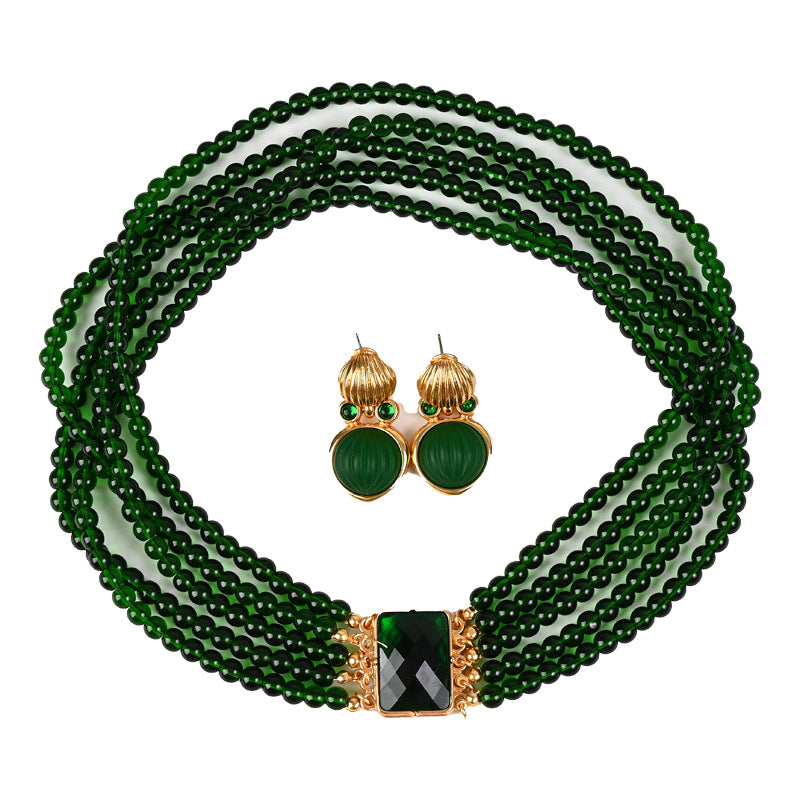 Medieval Exaggerated Green Crystal Glass Multi-layer Stacking Set