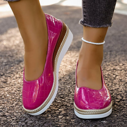 Large-size Wedge-heel Patent Leather Womens Pumps