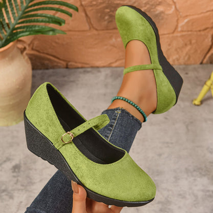 Solid-color Thick-soled Low-cut Comfortable Suede Round-toe Womens Shoes