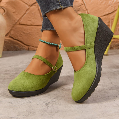Solid-color Thick-soled Low-cut Comfortable Suede Round-toe Womens Shoes