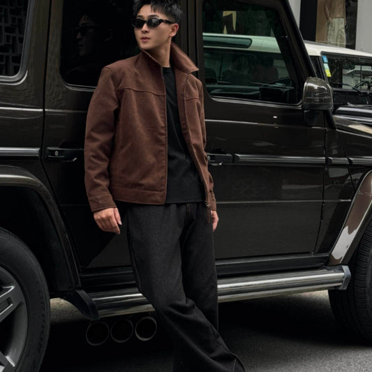 Retro Millennial Coffee-Colored Suede Jacket
