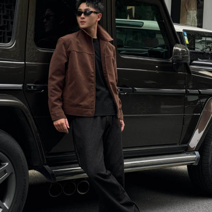 Retro Millennial Coffee-Colored Suede Jacket