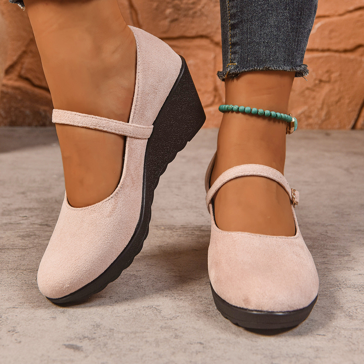 Solid-color Thick-soled Low-cut Comfortable Suede Round-toe Womens Shoes
