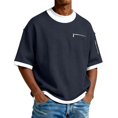 Men's Crew-Neck Contrast-Colored Casual T-Shirt
