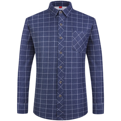 Men's Business Commute Plaid Long-Sleeve Shirt