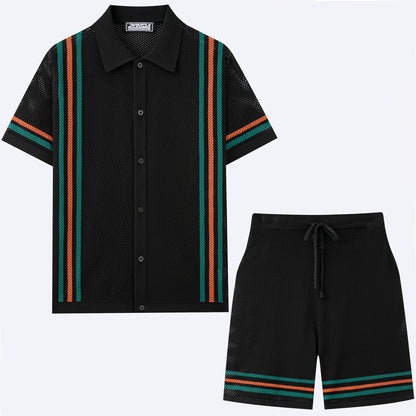 Men's Hollow-Out Short-Sleeve Knitted Sweater Set