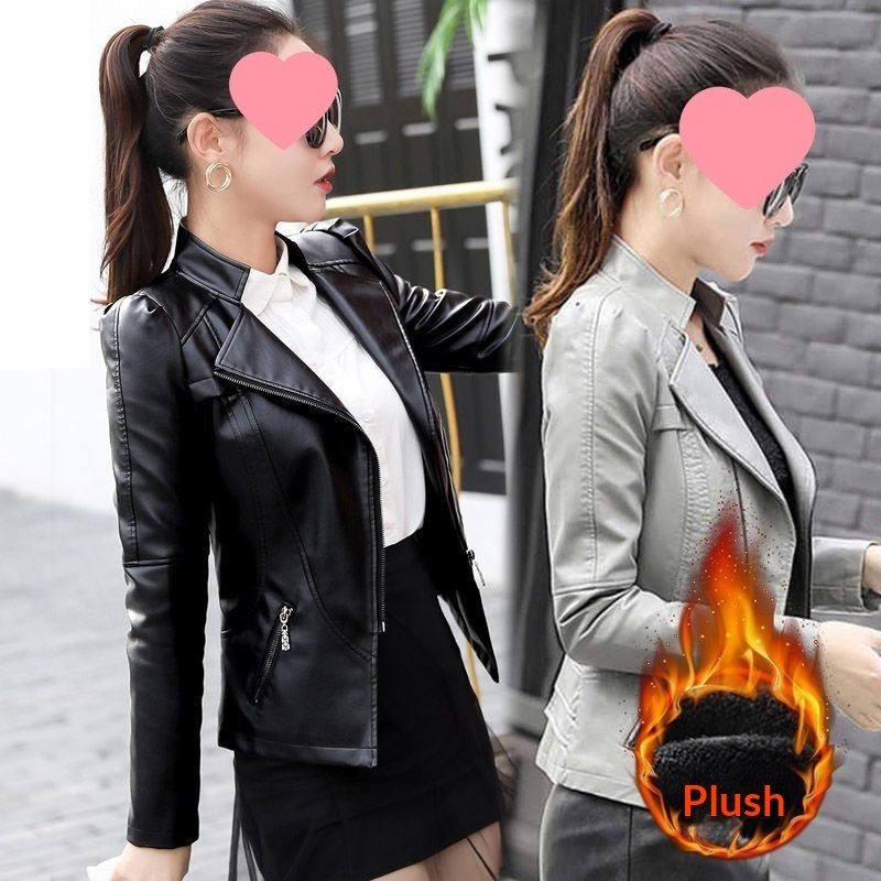 New Korean-style Slim-fit Plus-size Womens Biker Short Jacket