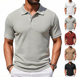 Mens Plaid Polo Shirt Breathable Casual Collared T-Shirt