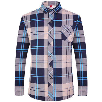 Men's Business Commute Plaid Long-Sleeve Shirt