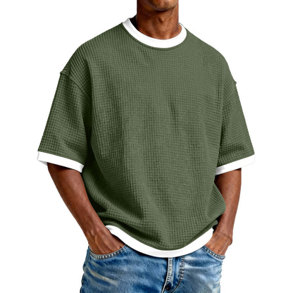 Men's Crew-Neck Contrast-Colored Casual T-Shirt