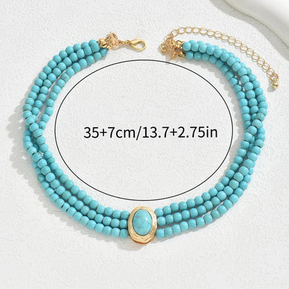 Geometric Multi-Layer Handwoven Turquoise Clavicle Necklace For Women