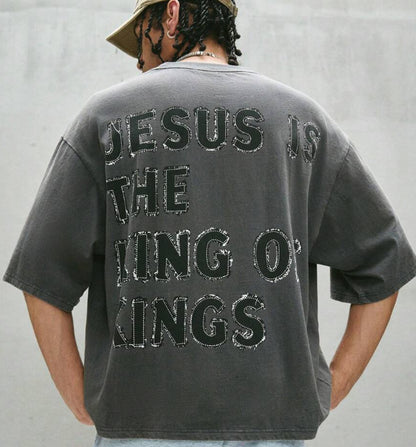 Washed Letter-printed Short Sleeves