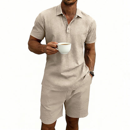 Linen Casual Mens Loose Short-Sleeve Shorts Set