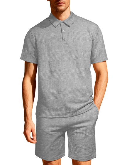 Jacquard Solid-color Loose-fitting Mens Casual Sportswear Set