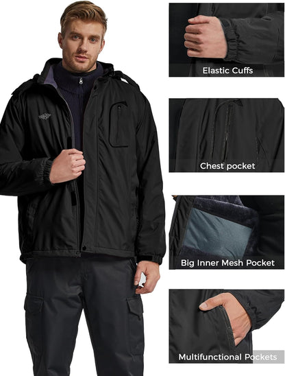Men'S Waterproof Ski Jacket Warm Winter Snow Jacket Snowboarding Jacket with Hood