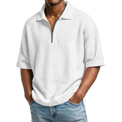 Men's Waffle-Weave Short-Sleeve Lapel Polo Shirt T-Shirt