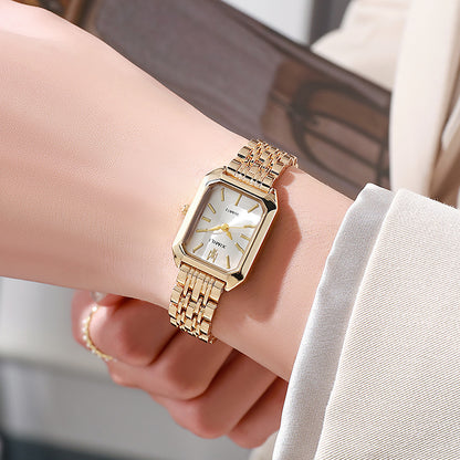 Sleek Versatile Square Womens Quartz Watch With A Stainless Steel Band