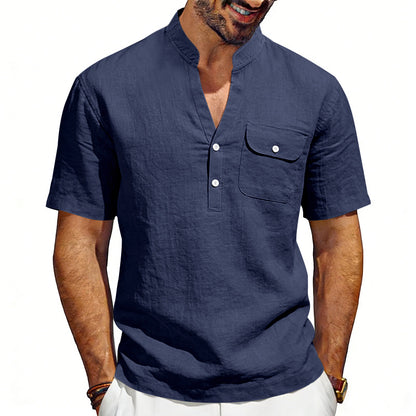 Men's Solid Color Linen T-shirt