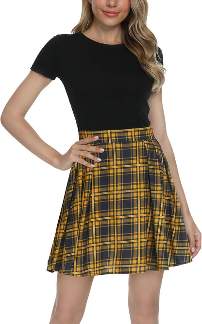 Women'S Plaid Pleated Mini Skater Skirt High Waisted School Skirt