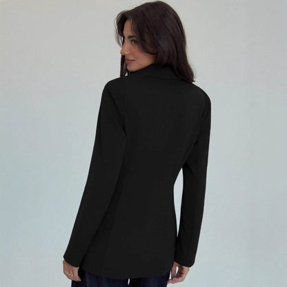 Womens Solid-Color V-Neck Elegant Slim-Fit Blazer