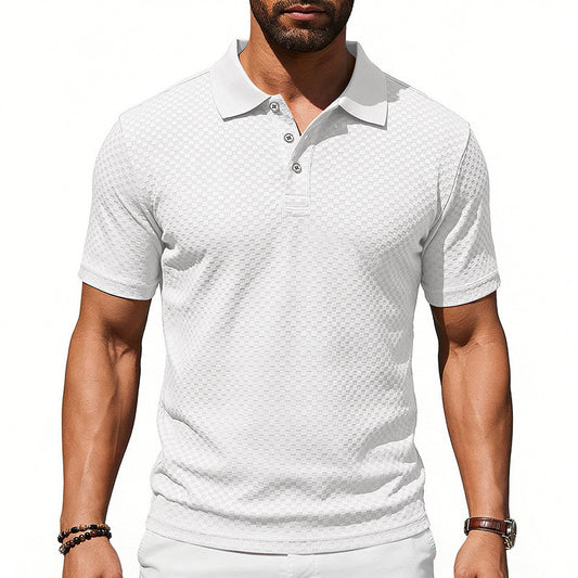 Mens Plaid Polo Shirt Breathable Casual Collared T-Shirt
