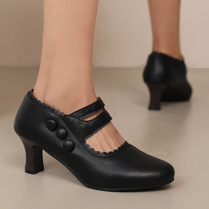 Fashionable High-Heel Retro Mary Jane Double-Breasted Pumps For Women