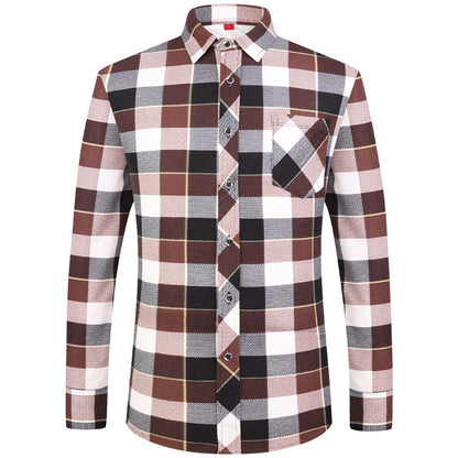 Men's Business Commute Plaid Long-Sleeve Shirt