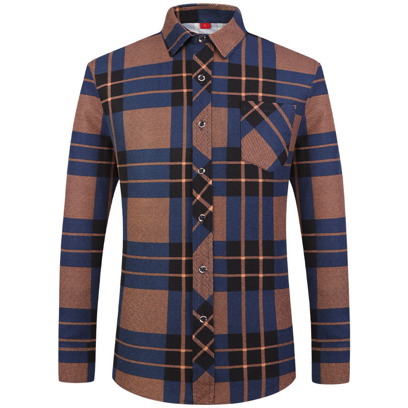 Men's Business Commute Plaid Long-Sleeve Shirt