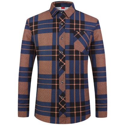 Men's Business Commute Plaid Long-Sleeve Shirt
