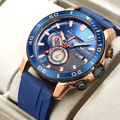 Megir Multifunctional Fashionable Chronograph Sports Silicone Strap Men's Watch