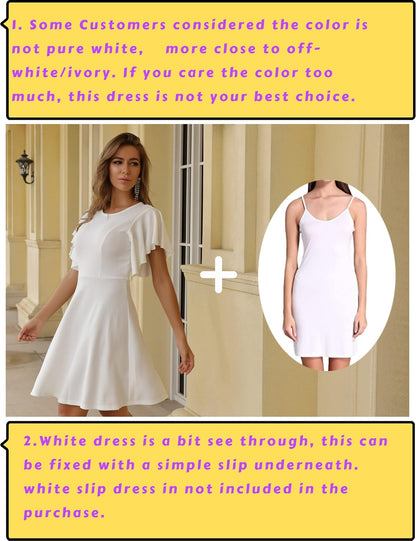 Women'S Flutter Sleeve Cute Fit and Flare Flowy Casual Summer Dress Cocktail Party Wedding Guest