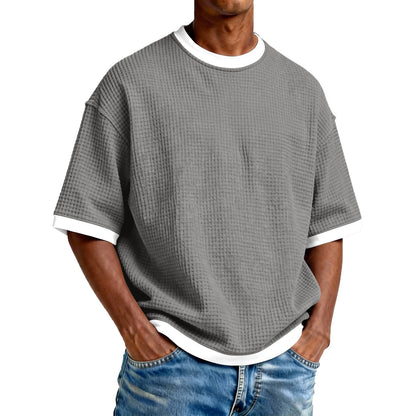 Men's Crew-Neck Contrast-Colored Casual T-Shirt