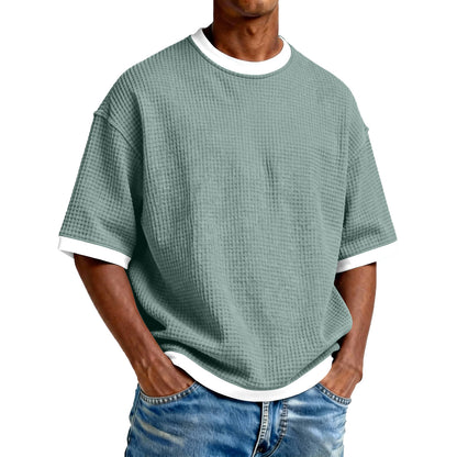 Men's Crew-Neck Contrast-Colored Casual T-Shirt