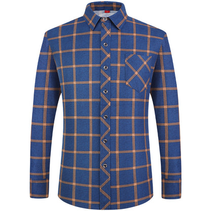 Men's Business Commute Plaid Long-Sleeve Shirt