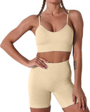 Women Seamless Yoga Set 2 Piece Workout Sport Bra with High Waist Shorts Legging Outfit Tracksuit.