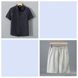 Men's Pure Linen Shorts and Short Sleeve Shirt Set - Summer Loose Casual Lightweight Outfit