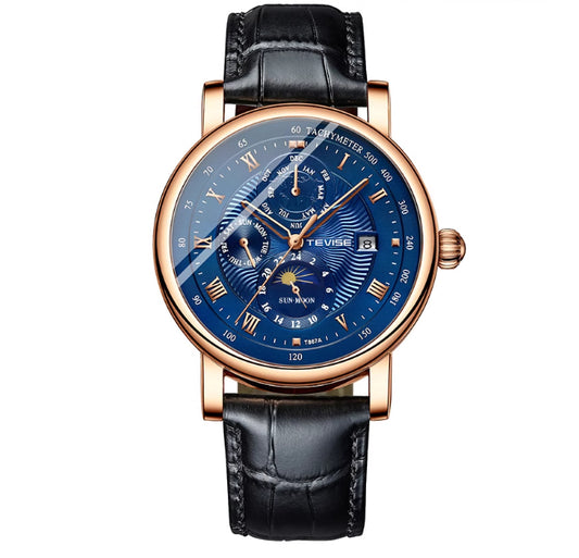 Men's Mechanical With Tourbillon High-End Moon Phase And Starry Sky Design Water-Resistant Watch