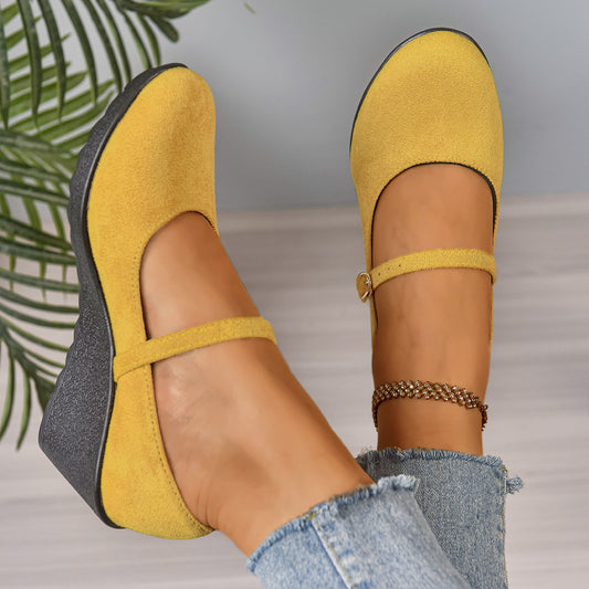 Solid-color Thick-soled Low-cut Comfortable Suede Round-toe Womens Shoes