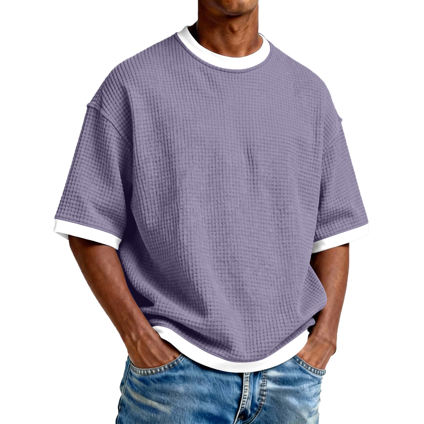 Men's Crew-Neck Contrast-Colored Casual T-Shirt