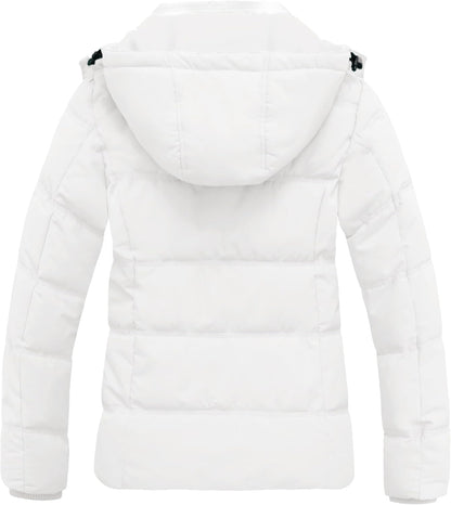 Women'S Hooded Warm Winter Coat Quilted Thicken Puffer Jacket with Removable Hood