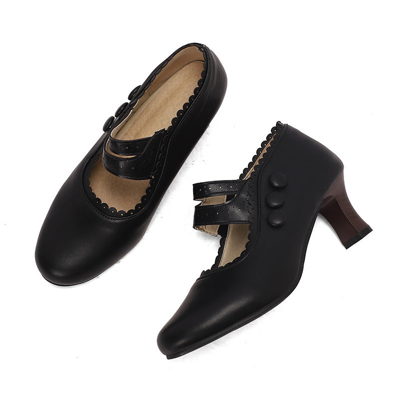Fashionable High-Heel Retro Mary Jane Double-Breasted Pumps For Women