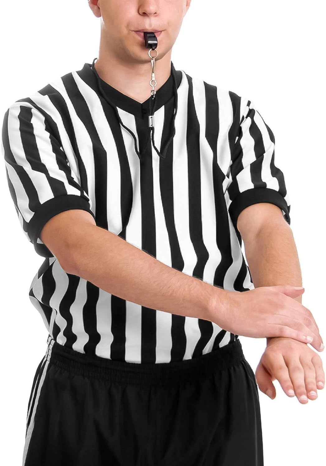 Men'S Official Black & White Stripe Referee Shirt Short Sleeve Umpire Jersey Costume Pro Ref Football Uniform