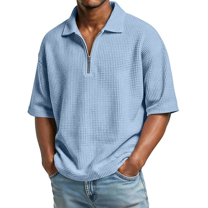 Men's Waffle-Weave Short-Sleeve Lapel Polo Shirt T-Shirt