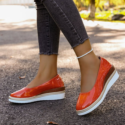 Large-size Wedge-heel Patent Leather Womens Pumps