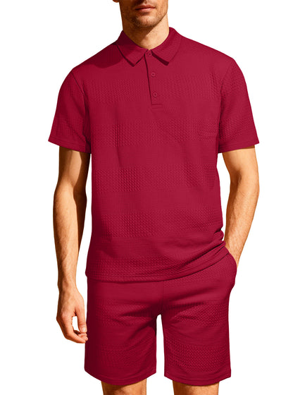 Jacquard Solid-color Loose-fitting Mens Casual Sportswear Set
