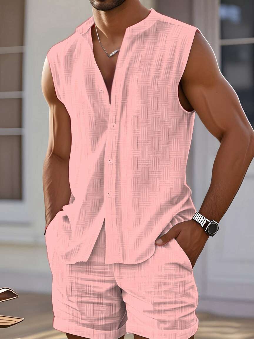 Men's Casual Sleeveless Sportswear Set With Crew Neck