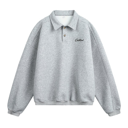 Letter-printed Lapel-button Long-sleeve Hoodie