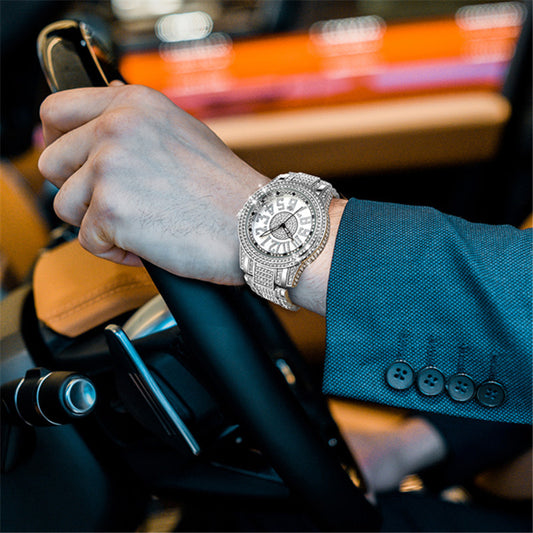 Men's Diamond Fashion Alloy Strap Date Quartz Watch